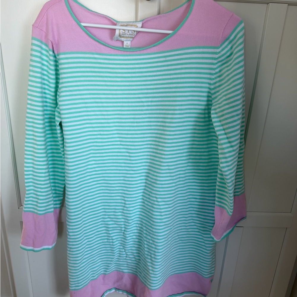 Sail to Sable Mint and Pink Striped knit dress